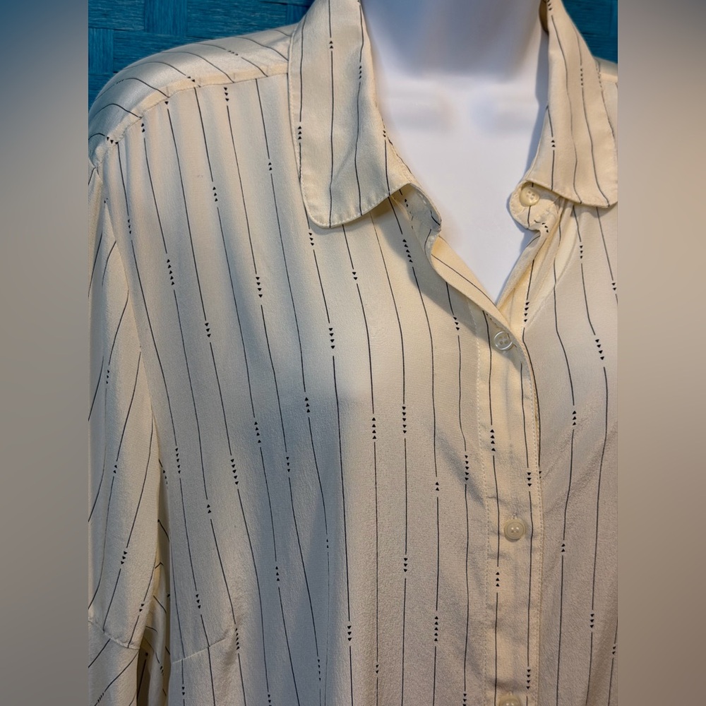 Pendleton Silk Blouse Button Top Flutter Sleeve Arrow Stripe Cream - Picture 5 of 12